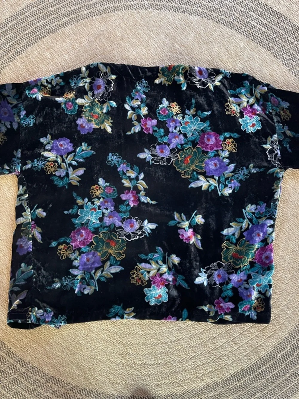 LOFT black velvet floral kimono open cardigan vibrant multicolor jewel tone - Picture 8 of 10